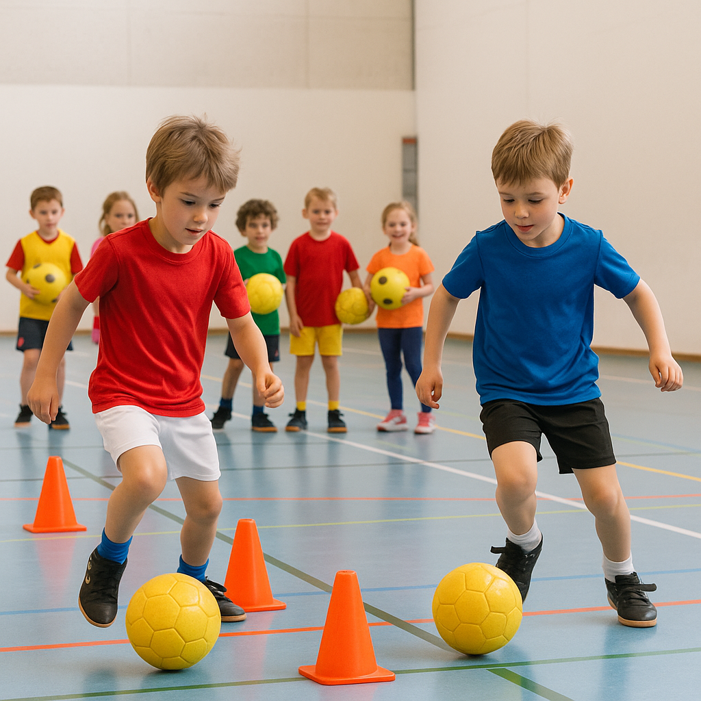 Children doing sports and gymnastics